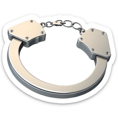 Minimalistic metallic handcuffs emoji, reflective metal, simple flat vector design, futuristic minimal style sticker