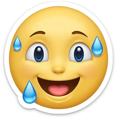 Emoji, yellow round laughing face, blue tears of joy sticker