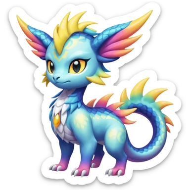 Shiny Draconic Sunny furry neon colorful scaly painted Asian pastel-gradient Absol-Meloetta-Solgaleo-Luxray-Suicune-fusion sticker