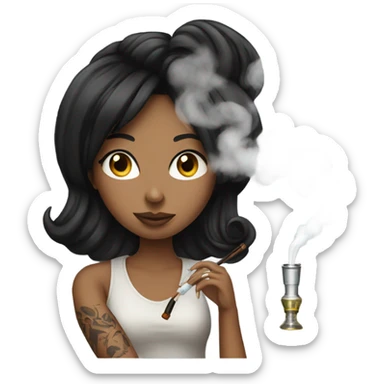 portrait of a girl with black hair smoking hookah  sticker