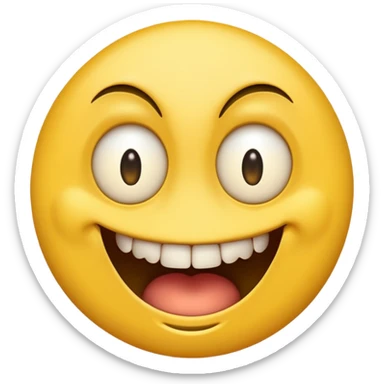 Yellow emoji with vertical slit eyes, huge creepy grin from ear to ear sticker