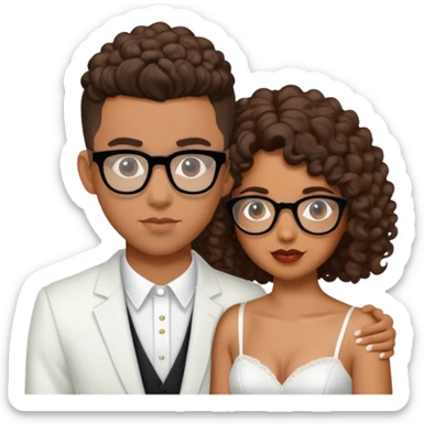 Bad bunny marrying a brown woman with glasses and shoulder length curly hair sticker