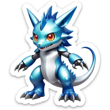 white metallic alloy gradient shiny glossy Fakémon-Digimon-creature-hybrid (full body) sticker
