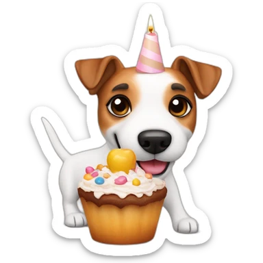 Jack Russell terrier soplando una vela en una torta de cumpleaños sticker