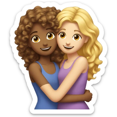 One girl withe brown curly hair hugging another girl with blonde hair sticker