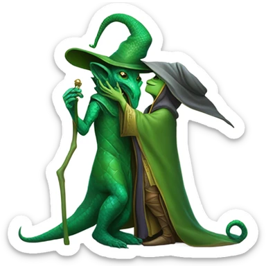 a Reptilian alien woman kissing a wizard sticker