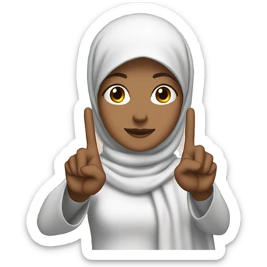 a white girl with hijab doing the peace sign with her hand sticker