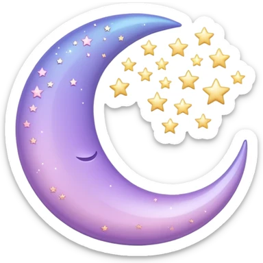 sparkly glossy pastel lilac-gradient crescent moon with small stars sticker