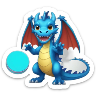 Scary Blue Dragon holding a frisbee sticker