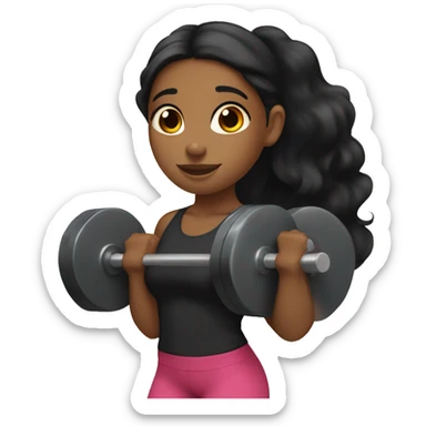 Brown girl with long black hair lifting weights sticker