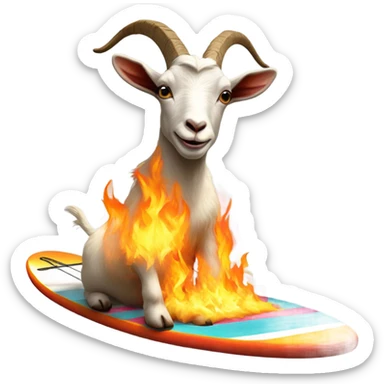 A goat on fire on a surfboard  sticker