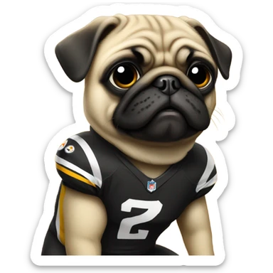 Pug in a Steelers jersey sticker