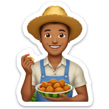 A black man with fried chicken and watermelon in a farm sticker