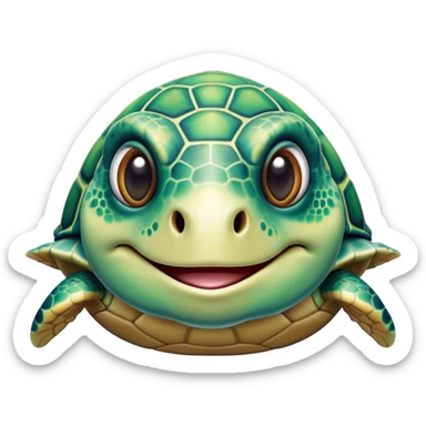 Cinematic Comical Sea Turtle Portrait Emoji, Head tilted dramatically with an exaggeratedly amused expression, featuring a boldly patterned, domed shell and wide, comically expressive eyes full of playful disbelief, Simplified yet hilariously expressive features, highly detailed, glowing with a slightly sassy oceanic glow, high shine, dramatic yet playful, stylized with an air of cheeky marine mischief, soft glowing outline, capturing the essence of a meme-worthy sea turtle that looks ready to glide its way into viral fame! sticker