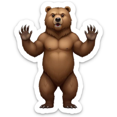 Intimidating brown grizzly bear standing on hind legs, showing claws and fierce expression sticker