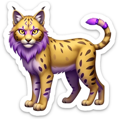 Yellow and purple Electric-type Bobcat-Lynx-Lion-Fakémon full body sticker