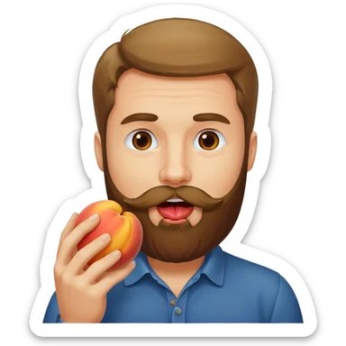 Man with beard licking peach sticker