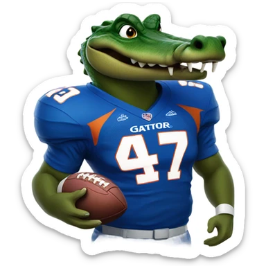 A gator with a big snout coming through the helmet in a epic gators tv football jersey playing football sticker
