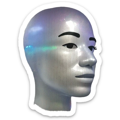 Person face portrait made entirely of holographic vinyls and music notes sticker