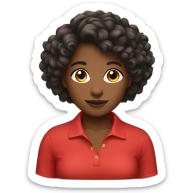 Black girl with short curly hair and a red polo shirt sticker