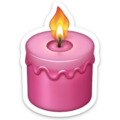 A pink candle with a flame on it, viewed from 10 degrees from above. sticker