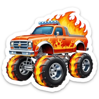 Ghost monster truck with fire full body and wheels emoji sticker