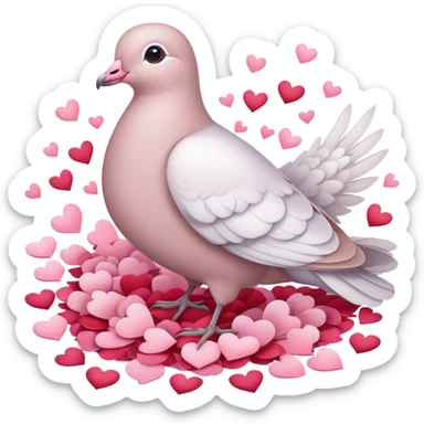 Pastel white-pinkish Romantic dove with hearts and rose-petals sticker