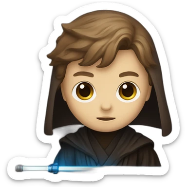 Dark side anakin skywalker (yellow-red eyes) (brown hooded robe) (portrait, front facing) (blue lightsaber) sticker