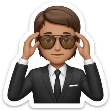 white man with brown hairs in formal suit wearing sunglasses resting with hands behind head sticker