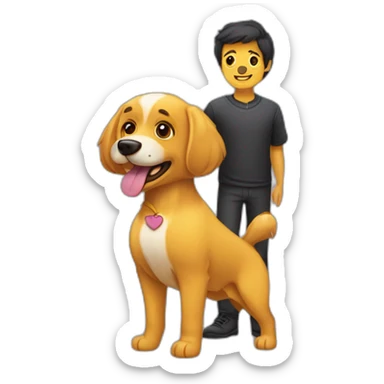 Una pareja acompañada de un perro pequeño peludo amarillo sticker