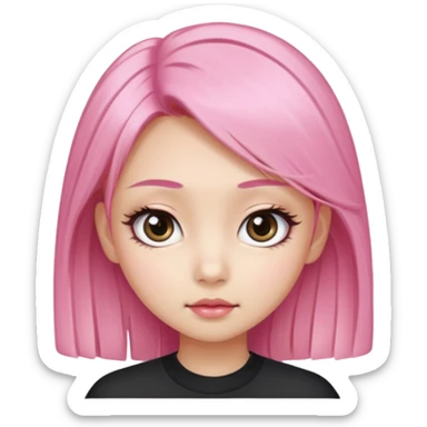 An Asian girl with pink-blonde hair, big eyes, thick eyebrows, and long eyelashes; only her head... sticker