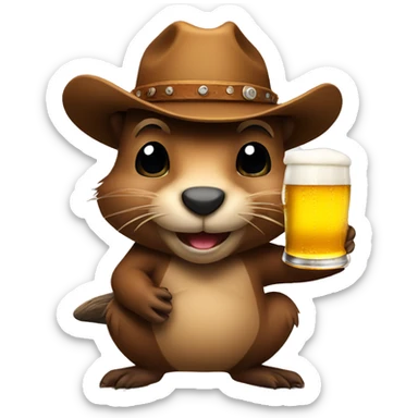 Beaver wearing a cowboy hat with a beer in hand sticker