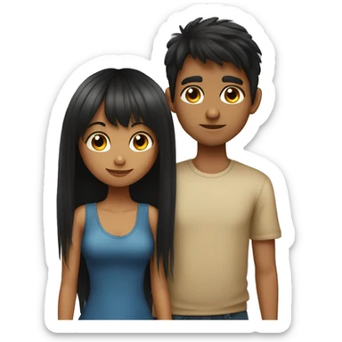 Girl with long back hair with bangs kissing boy with black hair tan skin sticker