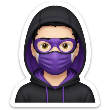 white man with black hair and black hoodie violett face mask thats covering the eyes sticker