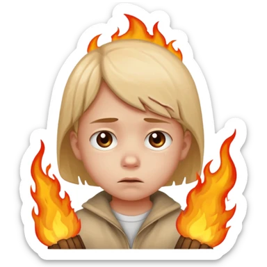 sad small child with street burning in the background sticker