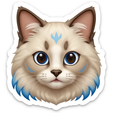 Ragdoll cat, with dark brown center face area with surrounding beige fur, bright blue eyes sticker