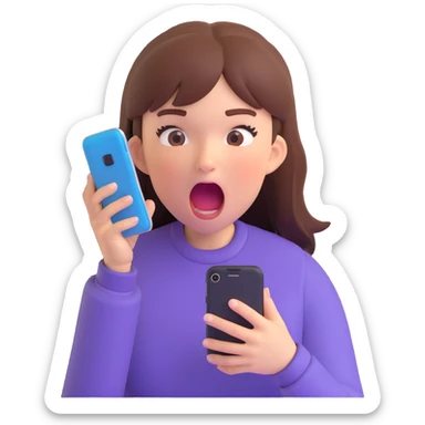 furious girl yelling into a smartphone, intense facial expression, energetic sticker