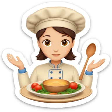 Home cooking avatar in clean emoji-style illustration. Homemade dishes on a plate, warm cozy colors, simple shapes, flat design, high contrast, friendly and inviting. sticker