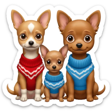 Cagnolini piccoli seduti un chiuaua un Bassotto e un Yorkshire con vestitini in maglia sticker