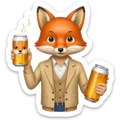 Un renard style manga qui tien une bierre marqué pmu sama sticker