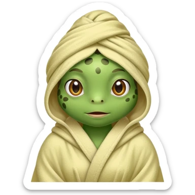 Lady frog with a towel wrapped around their head and in a robe sticker