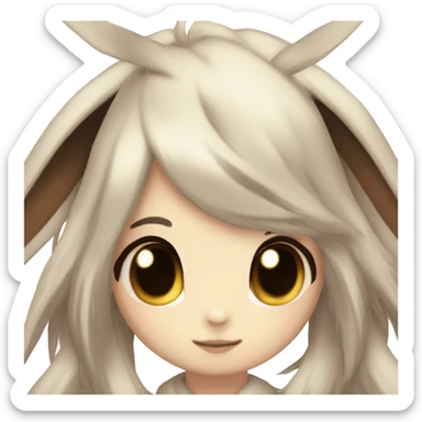 Kawaii Pale Shiny Eevee with dark brown long emo hair covering her eyes Full Body sticker