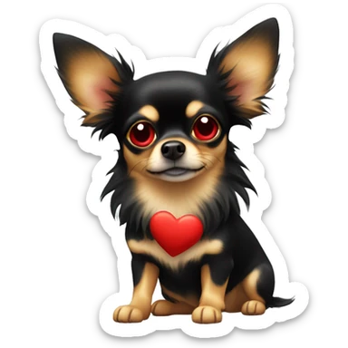 black and tan long-haired chihuahua with red hearts covering both eyes sticker