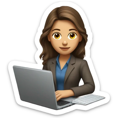 Medium length hair Brown girl, computer science intern with a laptop sticker