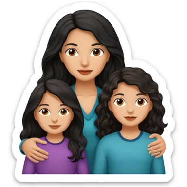 Beautiful mom ,black black hair,wavy hair，long hair,brown eyes,hispanic with 2 daughters and son  sticker