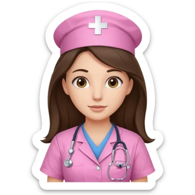 pretty brunette nurse with long hair in pink scrubs sticker