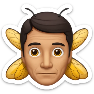 cabeza de señor mexicano, viejo, agregale un cuerpo de abeja, el pelo del señor hazlo oscuro,haz que el cuerpo sea de abeja y la acabeza del señor sticker