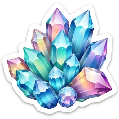 glossy Pastel whitish iridescent glass rainbow crystal cluster sticker