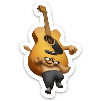 un cerdo con gafas y una guitarra sorda sticker