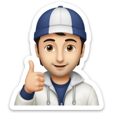 generate a pretty bratz emoji of ranbir kapoor wearing a white cap and doing a thumbs up sticker
